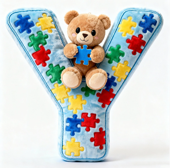 Autism Bear Alphabet Initial Letter Custom Shaped Pillow - Personalized Gifts For Kids