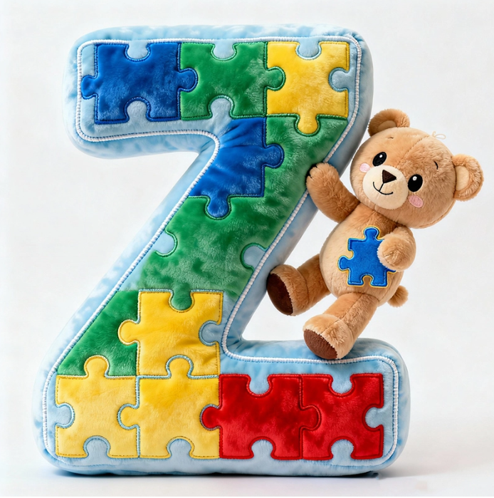 Autism Bear Alphabet Initial Letter Custom Shaped Pillow - Personalized Gifts For Kids
