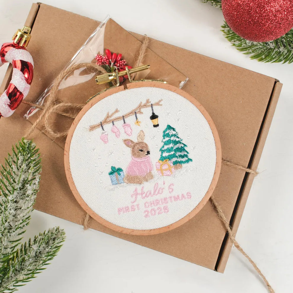 Baby’s First Christmas Ornament – Personalized Embroidered Keepsake