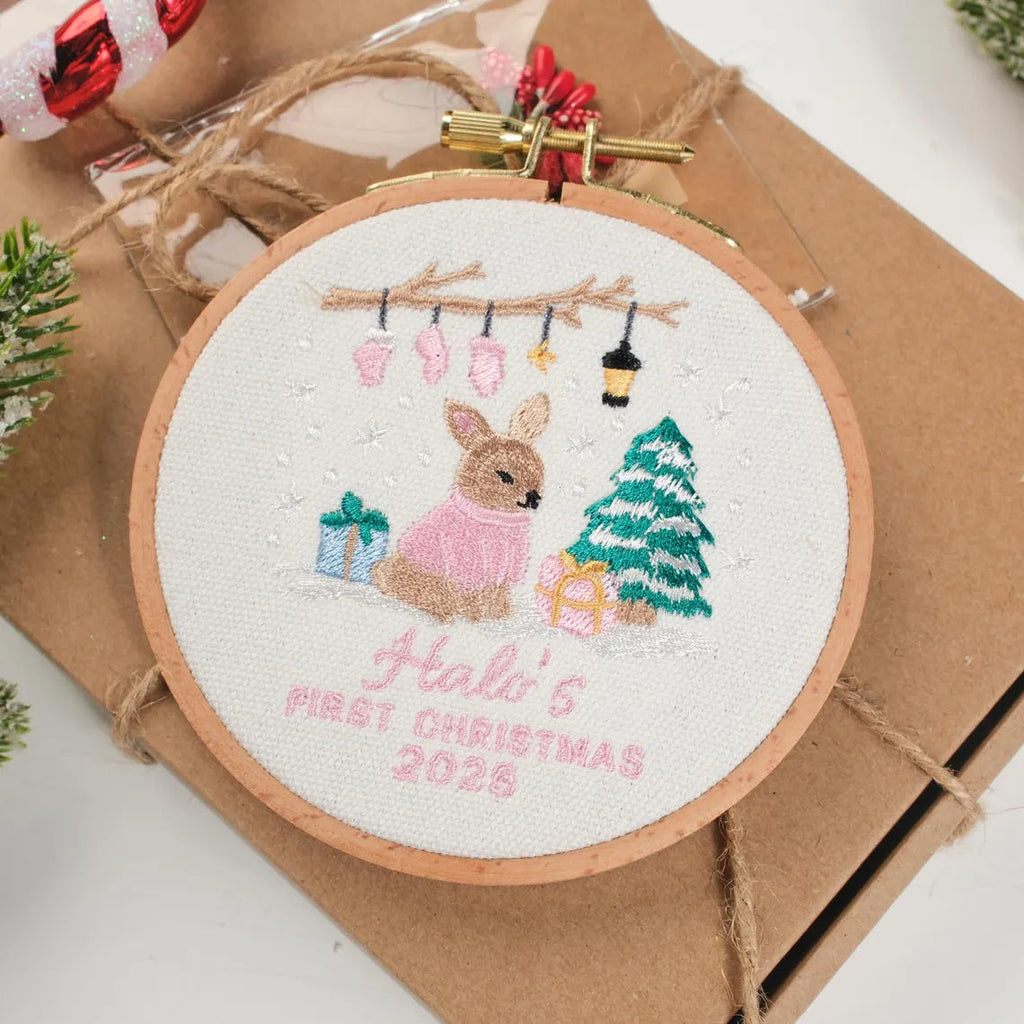Baby’s First Christmas Ornament – Personalized Embroidered Keepsake